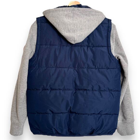 Levi’s Spell Out Logo Full Zip Blue and Gray Puffer Vest Hoodie Boys Size L - Picture 2 of 9